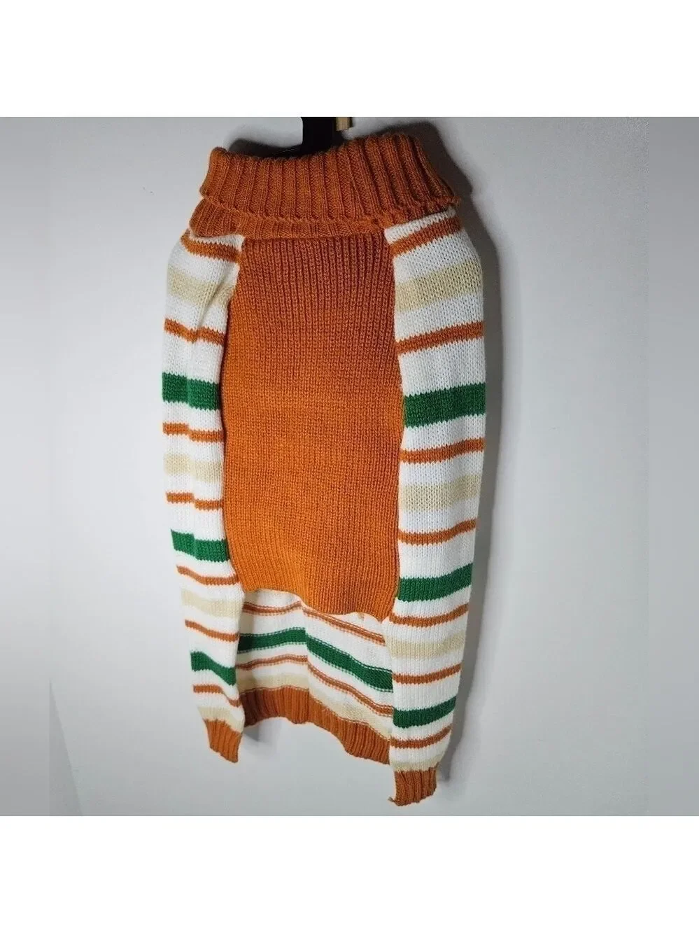 BARKER & JANE Sweater Orange Cream Brown Green Stripe Acrylic Size Medium